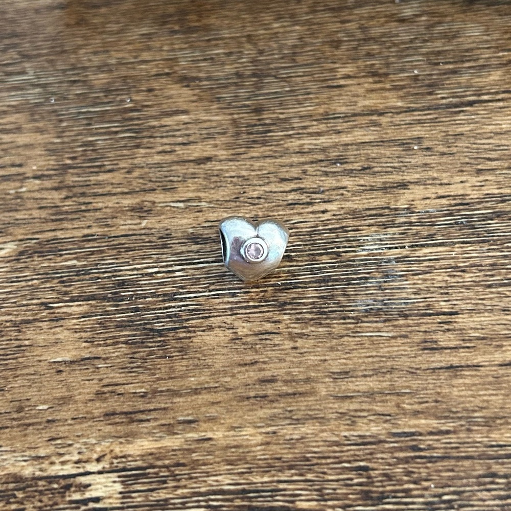 Pandora Retired Sterling Silver 925 ALE Puffy Heart Charm, Pink CZ